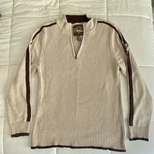 Epic Threads Men's Cream and Brown Zip-Up Sweater